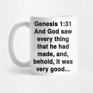 Genesis 1:31 King James Version Bible Verse Typography Mug